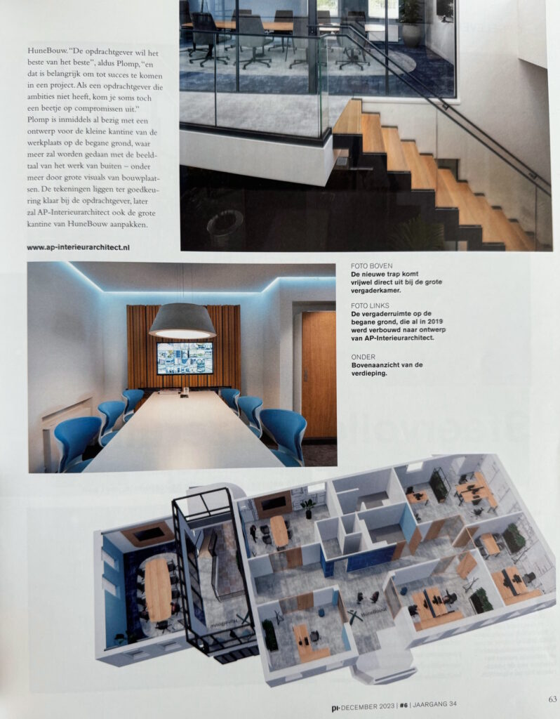 Artikel in vakblad PI over interieurontwerp Hunebouw